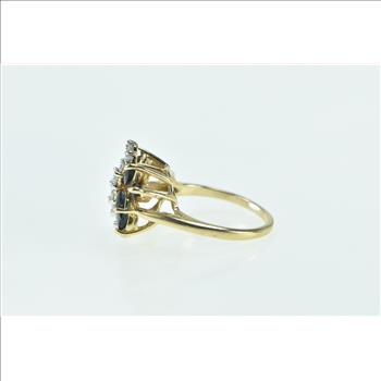 14K Sapphire Diamond Butterfly Statement Cocktail Yellow Gold Ring, Size 6