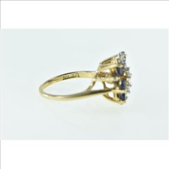 14K Sapphire Diamond Butterfly Statement Cocktail Yellow Gold Ring, Size 6