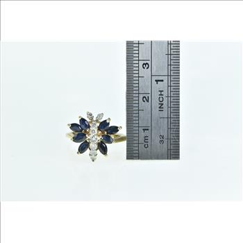 14K Sapphire Diamond Butterfly Statement Cocktail Yellow Gold Ring, Size 6