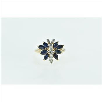 14K Sapphire Diamond Butterfly Statement Cocktail Yellow Gold Ring, Size 6