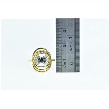 14K Sapphire Diamond Circle Vintage Statement Yellow Gold Ring, Size 6.75