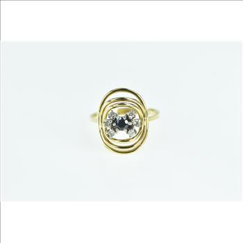14K Sapphire Diamond Circle Vintage Statement Yellow Gold Ring, Size 6.75