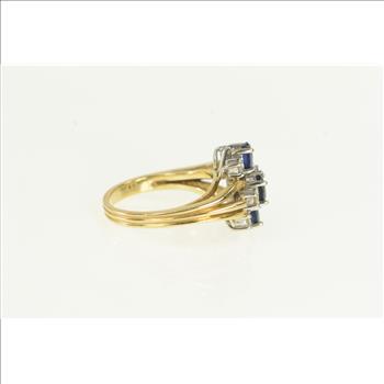 14K Sapphire Diamond Cluster Vintage Yellow Gold Ring, Size 6.25