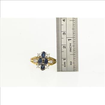 14K Sapphire Diamond Cluster Vintage Yellow Gold Ring, Size 6.25