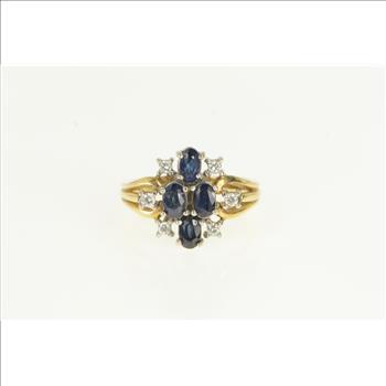 14K Sapphire Diamond Cluster Vintage Yellow Gold Ring, Size 6.25