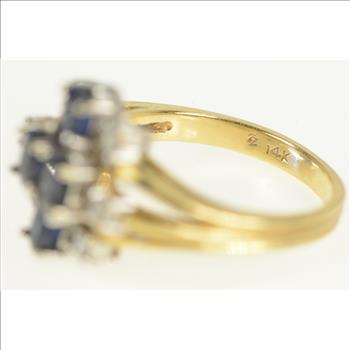 14K Sapphire Diamond Cluster Vintage Yellow Gold Ring, Size 6.25