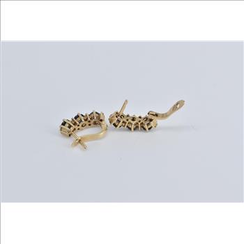 14K Sapphire Diamond Curved Bar French Clip Yellow Gold Earrings