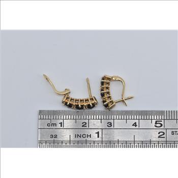 14K Sapphire Diamond Curved Bar French Clip Yellow Gold Earrings