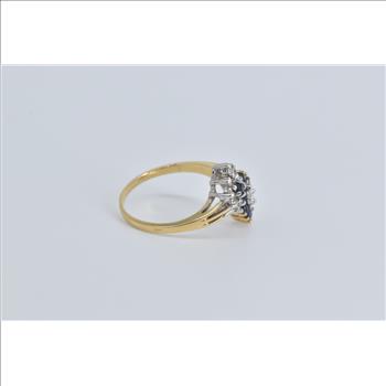 14K Sapphire Diamond Marquise Cluster Yin Yang Yellow Gold Ring, Size 5.5