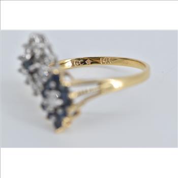 14K Sapphire Diamond Marquise Cluster Yin Yang Yellow Gold Ring, Size 5.5