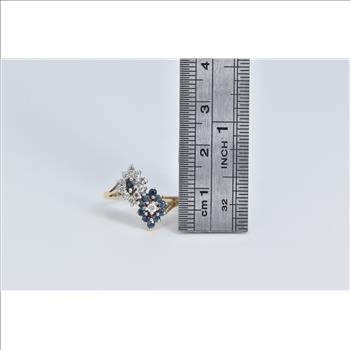 14K Sapphire Diamond Marquise Cluster Yin Yang Yellow Gold Ring, Size 5.5