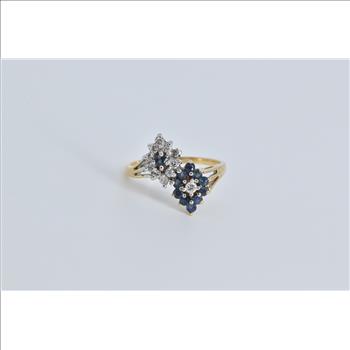 14K Sapphire Diamond Marquise Cluster Yin Yang Yellow Gold Ring, Size 5.5