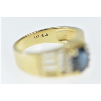 14K Sapphire Diamond Statement Vintage Yellow Gold Ring, Size 6.5