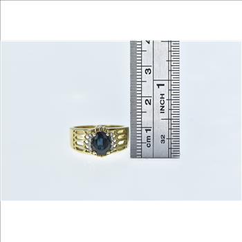 14K Sapphire Diamond Statement Vintage Yellow Gold Ring, Size 6.5