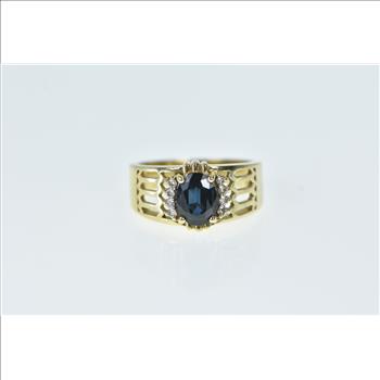 14K Sapphire Diamond Statement Vintage Yellow Gold Ring, Size 6.5