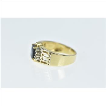 14K Sapphire Diamond Statement Vintage Yellow Gold Ring, Size 6.5