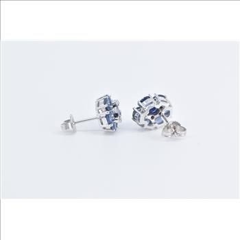 14K Sapphire Diamond Tanzanite Halo Statement White Gold Earrings