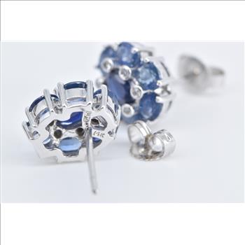 14K Sapphire Diamond Tanzanite Halo Statement White Gold Earrings