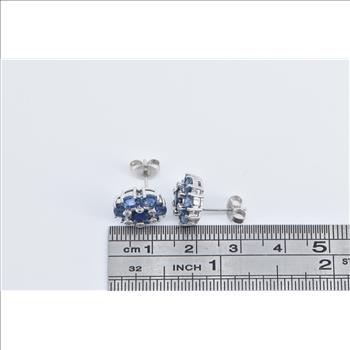14K Sapphire Diamond Tanzanite Halo Statement White Gold Earrings