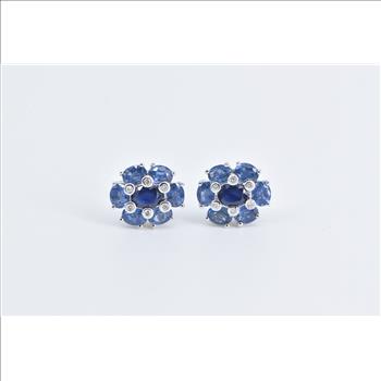 14K Sapphire Diamond Tanzanite Halo Statement White Gold Earrings