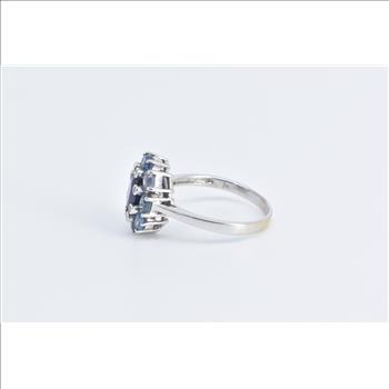 14K Sapphire Diamond Tanzanite Halo Statement White Gold Ring, Size 9