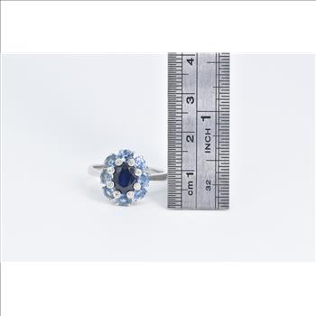 14K Sapphire Diamond Tanzanite Halo Statement White Gold Ring, Size 9