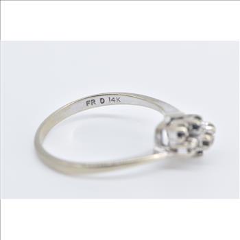 14K Sapphire Diamond Vintage Bypass Fashion White Gold Ring, Size 6.25