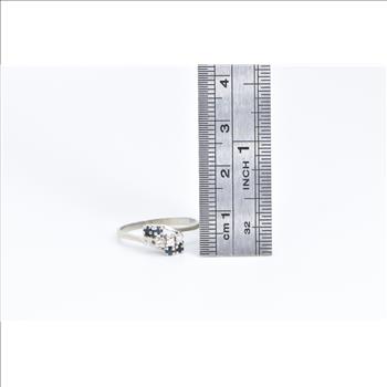 14K Sapphire Diamond Vintage Bypass Fashion White Gold Ring, Size 6.25