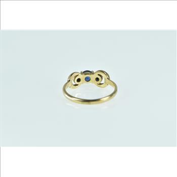 14K Sapphire Diamond Vintage Chain Statement Yellow Gold Ring, Size 4.25