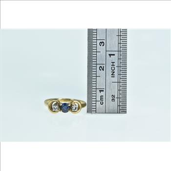 14K Sapphire Diamond Vintage Chain Statement Yellow Gold Ring, Size 4.25