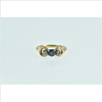 14K Sapphire Diamond Vintage Chain Statement Yellow Gold Ring, Size 4.25