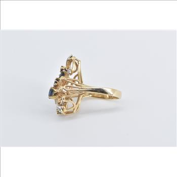 14K Sapphire Diamond Vintage Fashion Cluster Yellow Gold Ring, Size 7.5