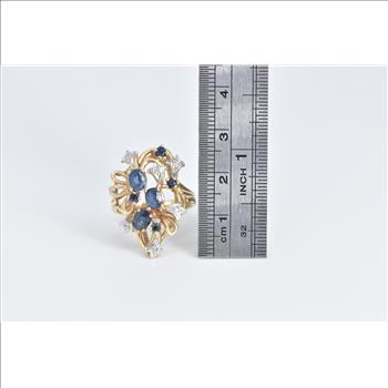 14K Sapphire Diamond Vintage Fashion Cluster Yellow Gold Ring, Size 7.5
