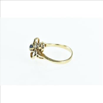 14K Sapphire Diamond Vintage Swirl Cluster Yellow Gold Ring, Size 6.5
