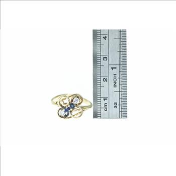 14K Sapphire Diamond Vintage Swirl Cluster Yellow Gold Ring, Size 6.5