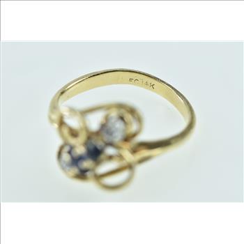 14K Sapphire Diamond Vintage Swirl Cluster Yellow Gold Ring, Size 6.5