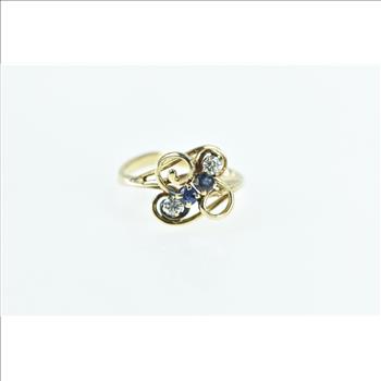 14K Sapphire Diamond Vintage Swirl Cluster Yellow Gold Ring, Size 6.5