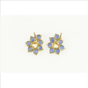 14K Sapphire Heart Loop Cluster Stud Yellow Gold Earrings