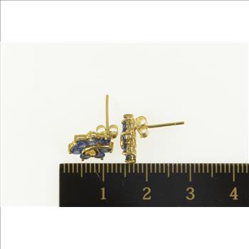 14K Sapphire Heart Loop Cluster Stud Yellow Gold Earrings