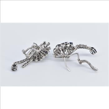 14K Sapphire Natural Diamond Statement Cluster White Gold Earrings