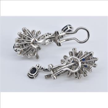 14K Sapphire Natural Diamond Statement Cluster White Gold Earrings