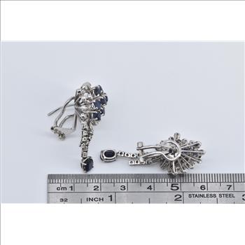 14K Sapphire Natural Diamond Statement Cluster White Gold Earrings