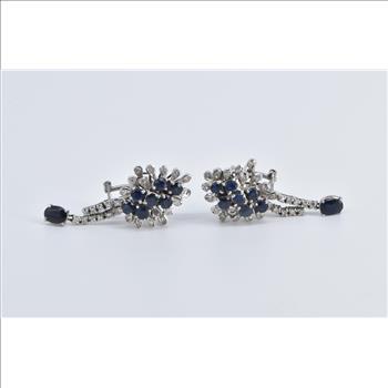 14K Sapphire Natural Diamond Statement Cluster White Gold Earrings