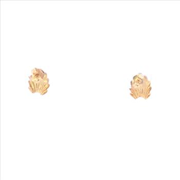 14K Scalloped Vintage Grooved Stud Yellow Gold Earrings
