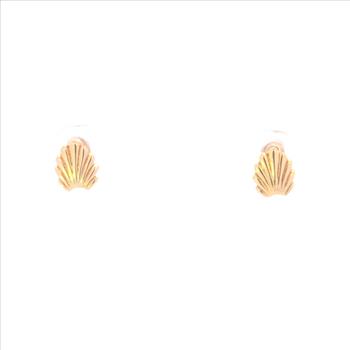 14K Scalloped Vintage Grooved Stud Yellow Gold Earrings