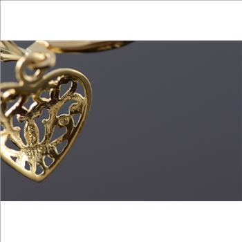14K Scroll Fancy Filigree Heart Lever Back Dangle Yellow Gold Earrings