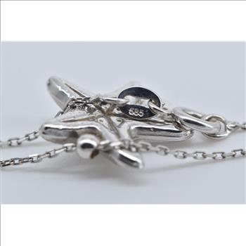 14K Sea Star Fish Enamel Nazar Cable Chain White Gold Necklace 17.25