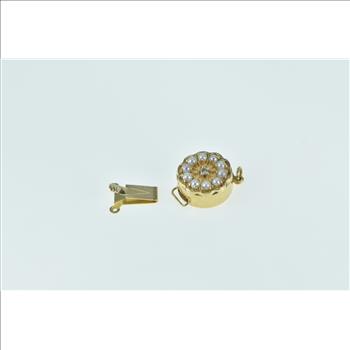 14K Seed Pearl Diamond Flower Ornate Clasp Yellow Gold