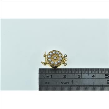 14K Seed Pearl Diamond Flower Ornate Clasp Yellow Gold