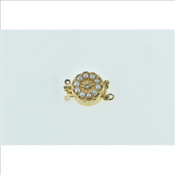 14K Seed Pearl Diamond Flower Ornate Clasp Yellow Gold